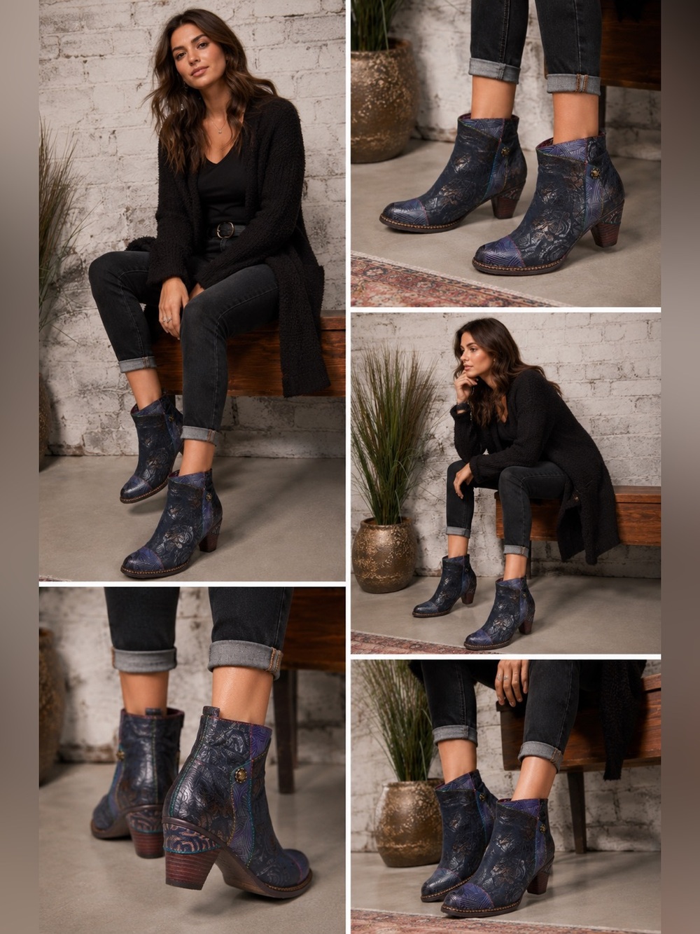 L'Artiste Spring Step Blue Leather Ankle Booties EU 42 US 11 Side Zip
Boho